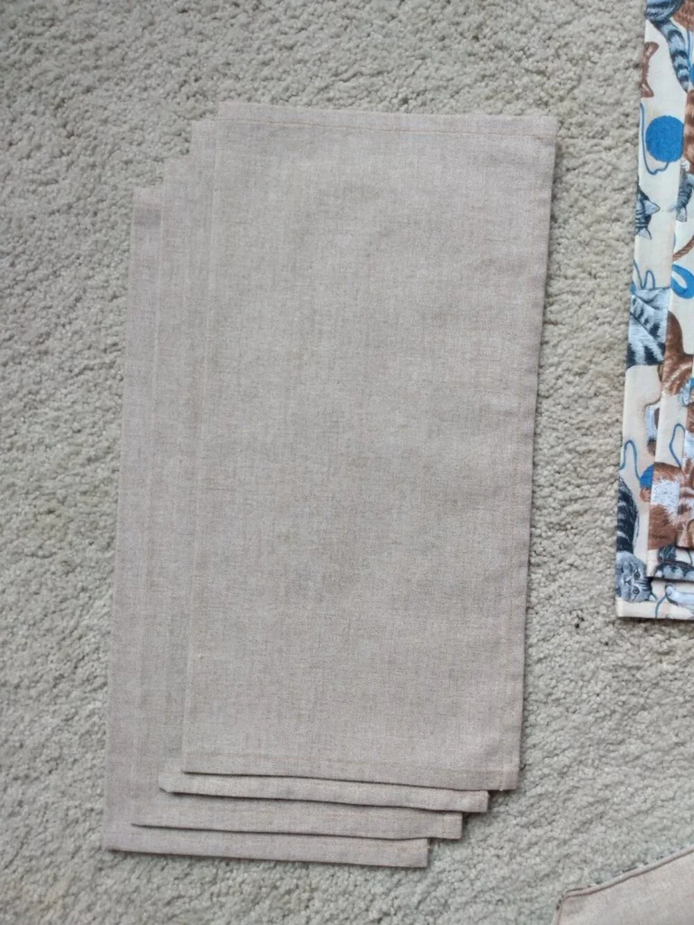 Quilted Kitty Cats Beige Blue Reversible Placemats & Napkins Set of 4 each New